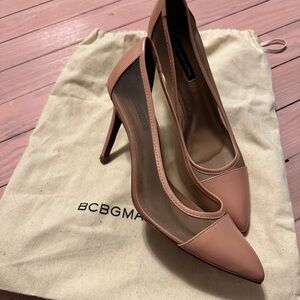 BCBGMAXAZRIA Juliet Cap-Toe Mesh Pumps 6.5 perfect bare pink $258